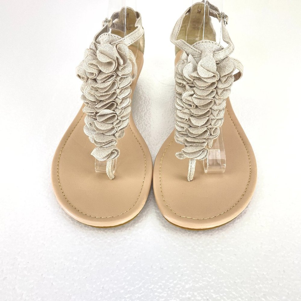 NEW | EXPRESS neutral metallic shimmer sandal with unique embellishment - SZ 10